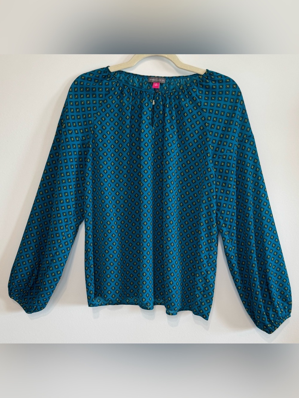 Vince Camuto Turquoise Print Long Balloon Sleeve Blouse Lightweight Size M